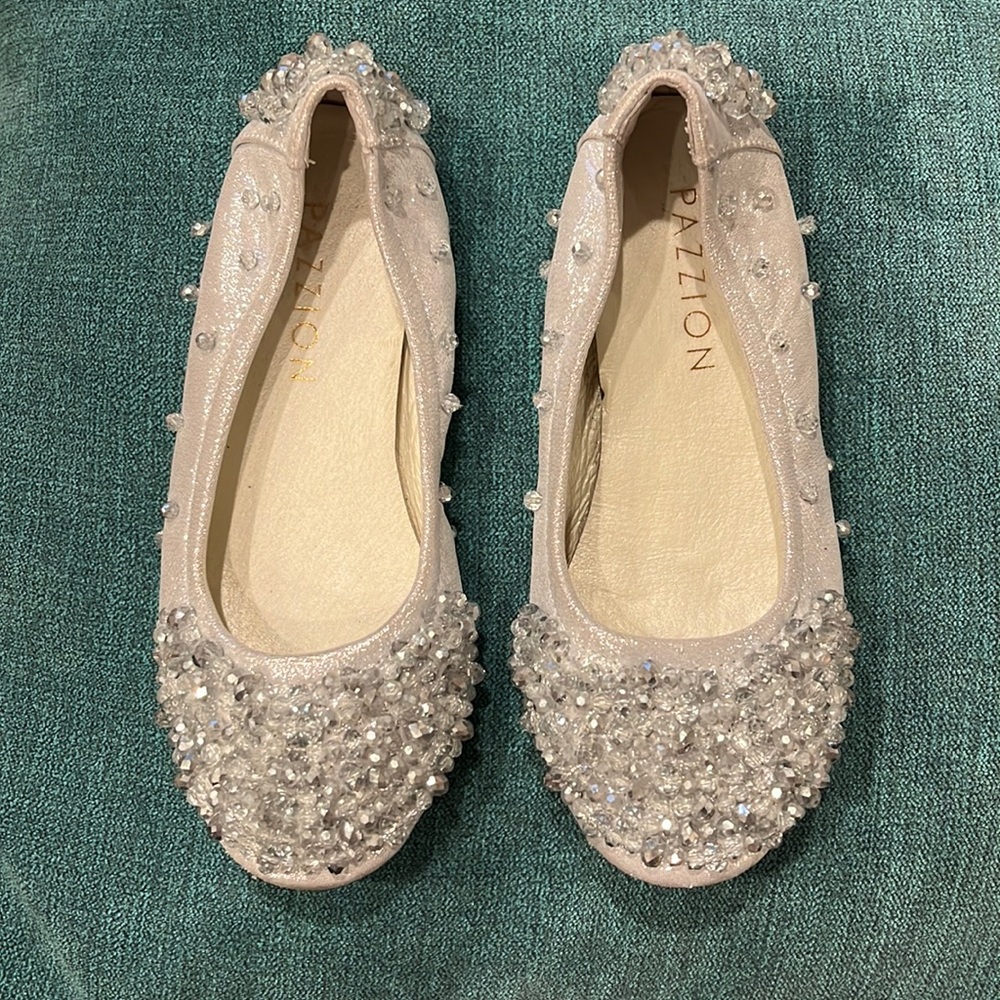 Girls Silver Crystal Studded Ballet Flats